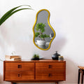 Beautiful Golden Wavy Shape Wooden Golden Finish Wooden Vanity Mirror - Decor Mantra 