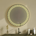 Beautiful Greek Key Motif Designer LED Round Shape Bathroom Mirror - Decor Mantra 