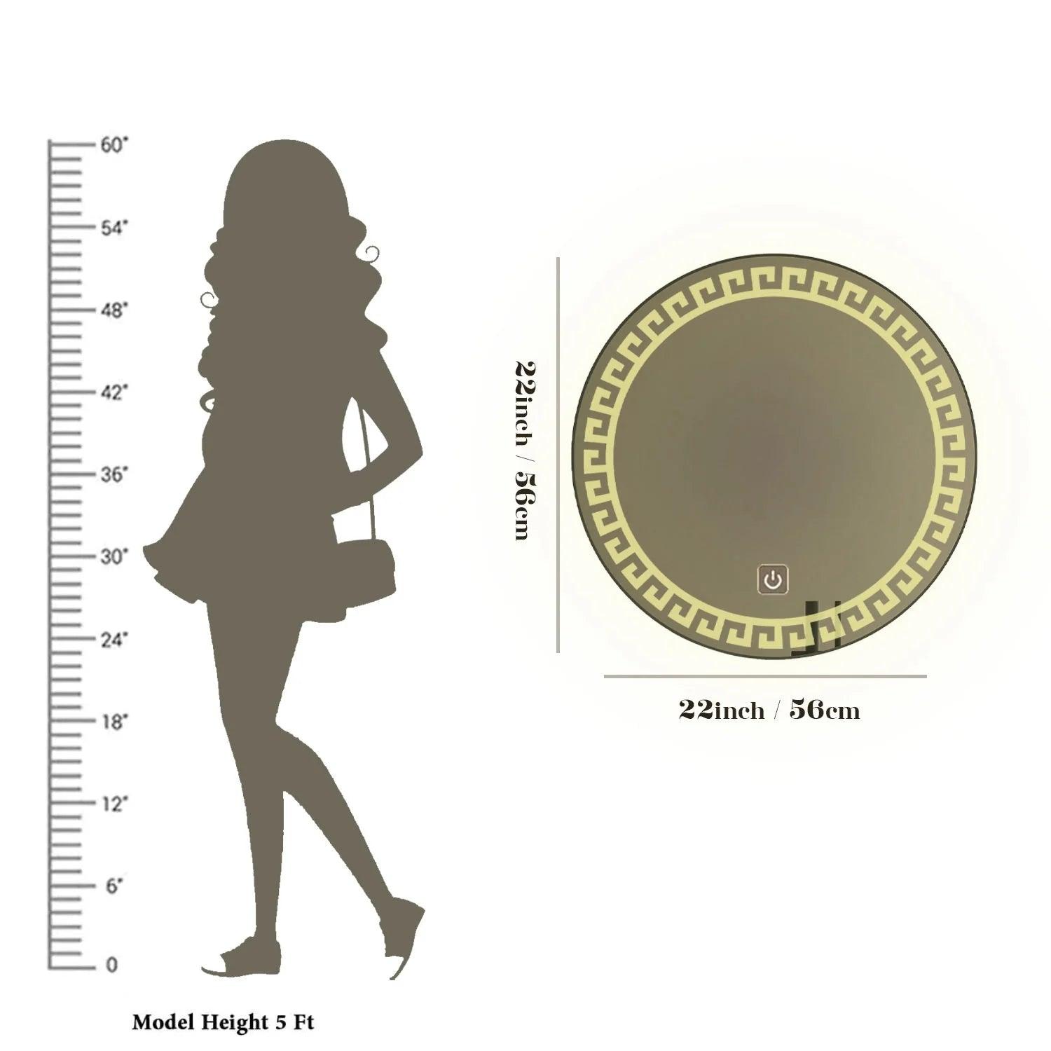 Beautiful Greek Key Motif Designer LED Round Shape Bathroom Mirror - Decor Mantra 