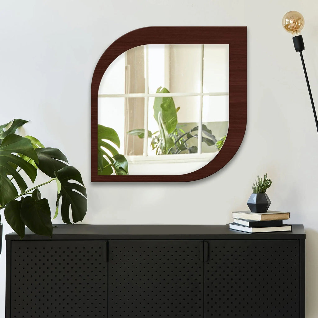 Beautiful Leaf Shape Design Decorative Wooden Wall Mirror - Decor Mantra 