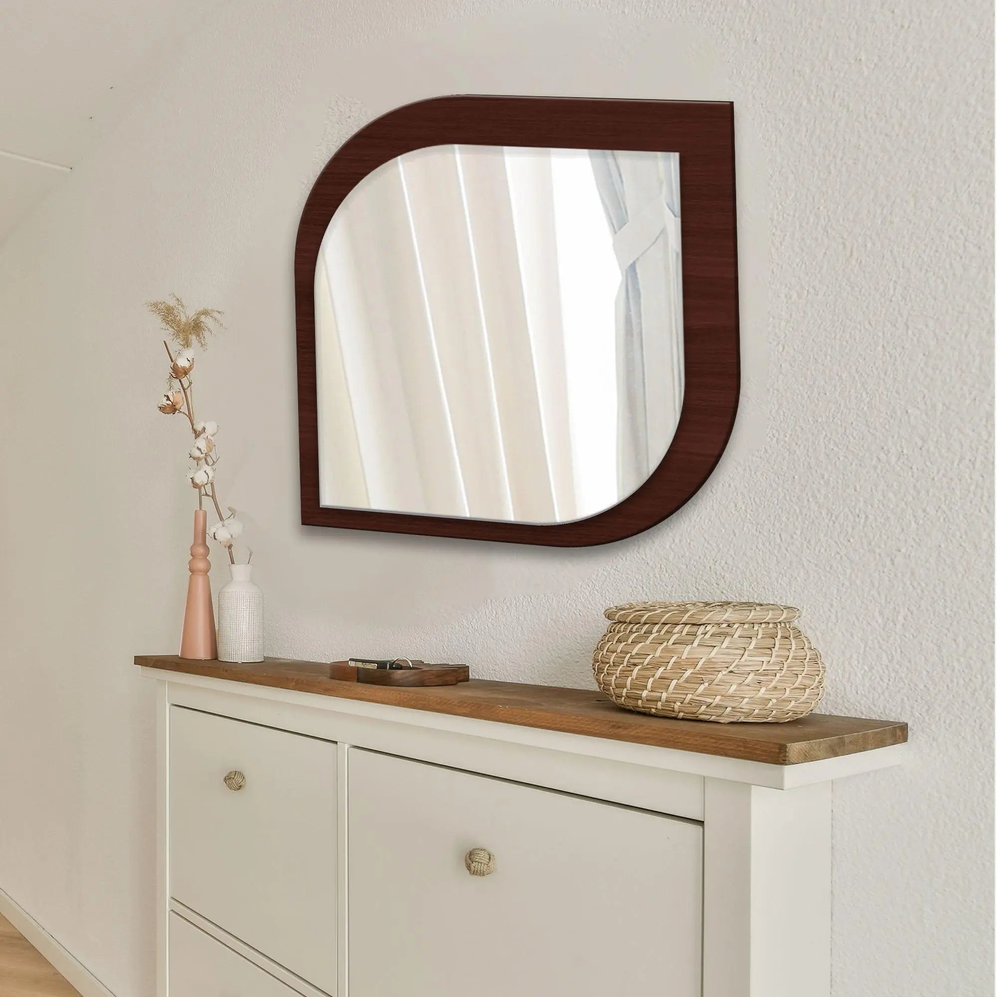 Beautiful Leaf Shape Design Decorative Wooden Wall Mirror - Decor Mantra 