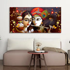 Beautiful Lord Radha Krishna with Flute Canvas Wall Painting Decor Mantra