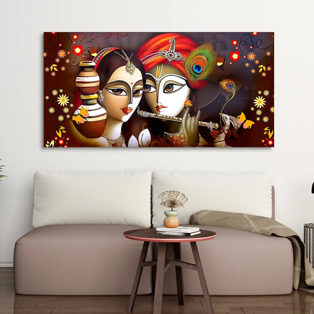 Beautiful Lord Radha Krishna with Flute Canvas Wall Painting Decor Mantra