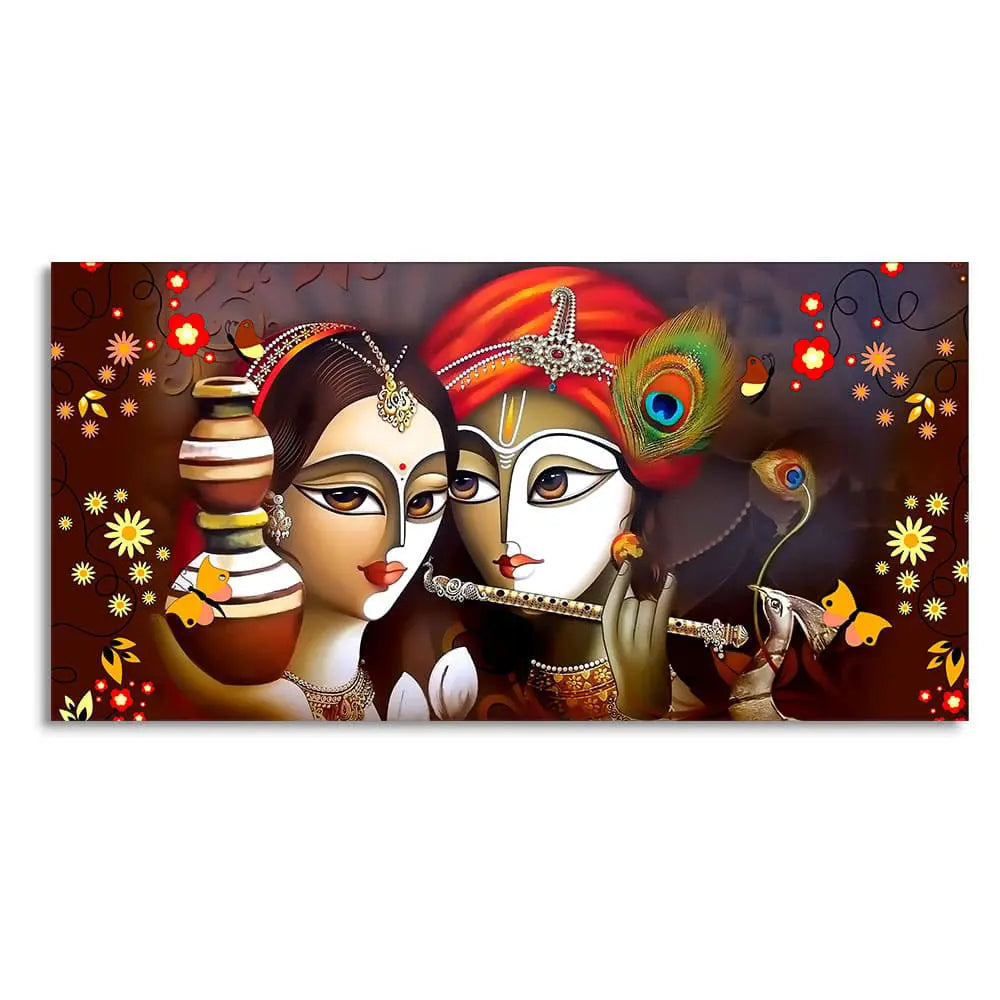 Beautiful Lord Radha Krishna with Flute Canvas Wall Painting Decor Mantra