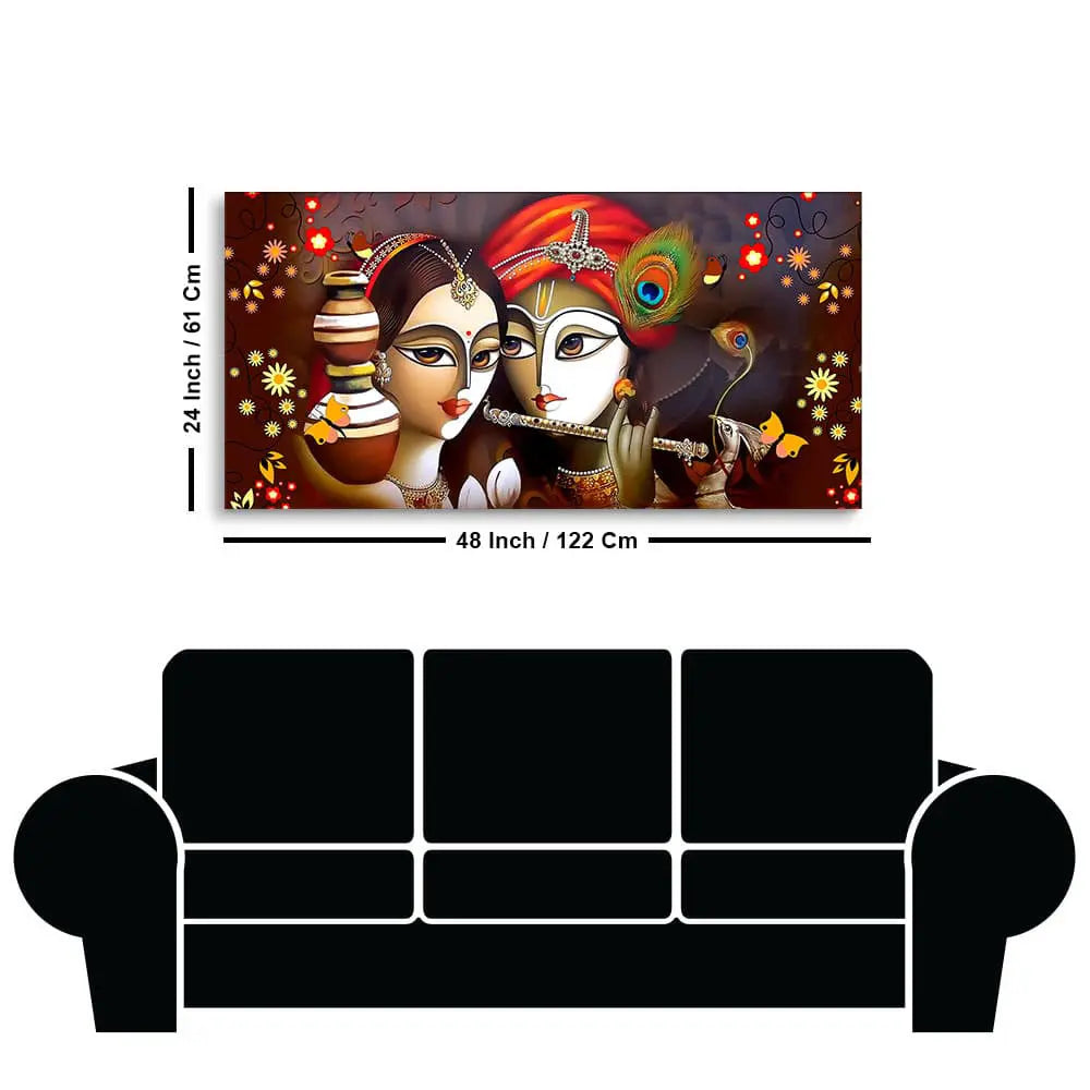 Beautiful Lord Radha Krishna with Flute Canvas Wall Painting Decor Mantra
