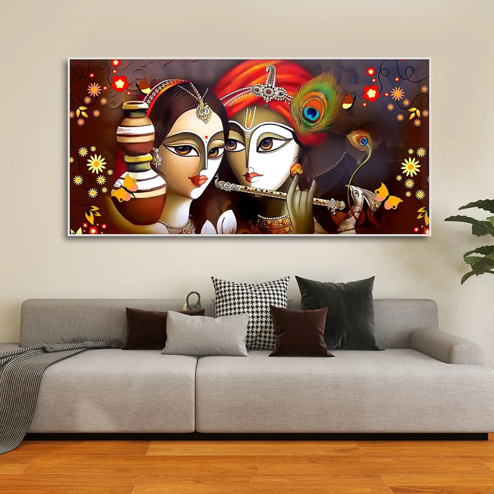 Beautiful Lord Radha Krishna with Flute Canvas Wall Painting Decor Mantra