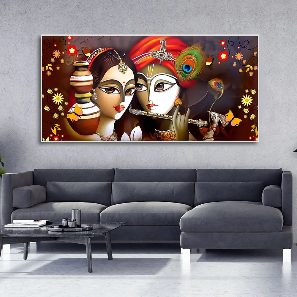 Beautiful Lord Radha Krishna with Flute Canvas Wall Painting Decor Mantra