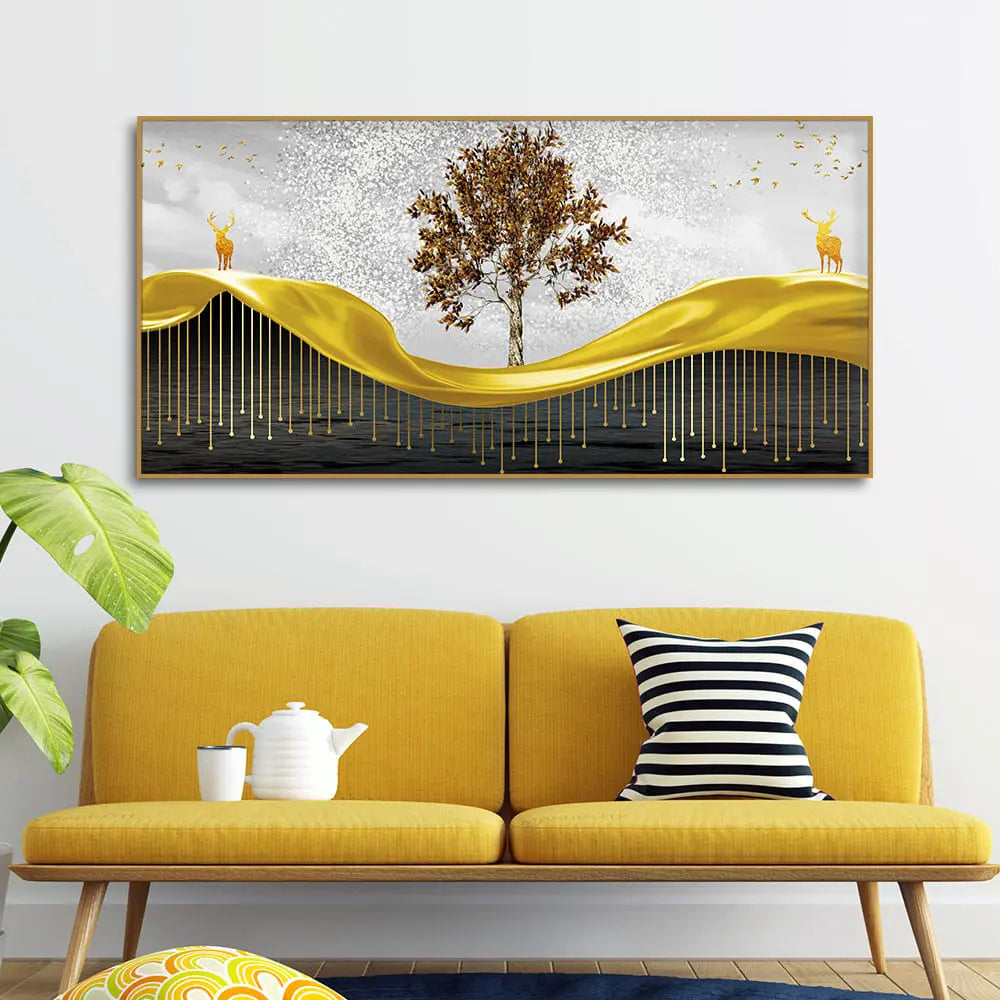 Beautiful Luxury Modern Art of Trees and Deer Premium Wall Painting Harshita Crafts