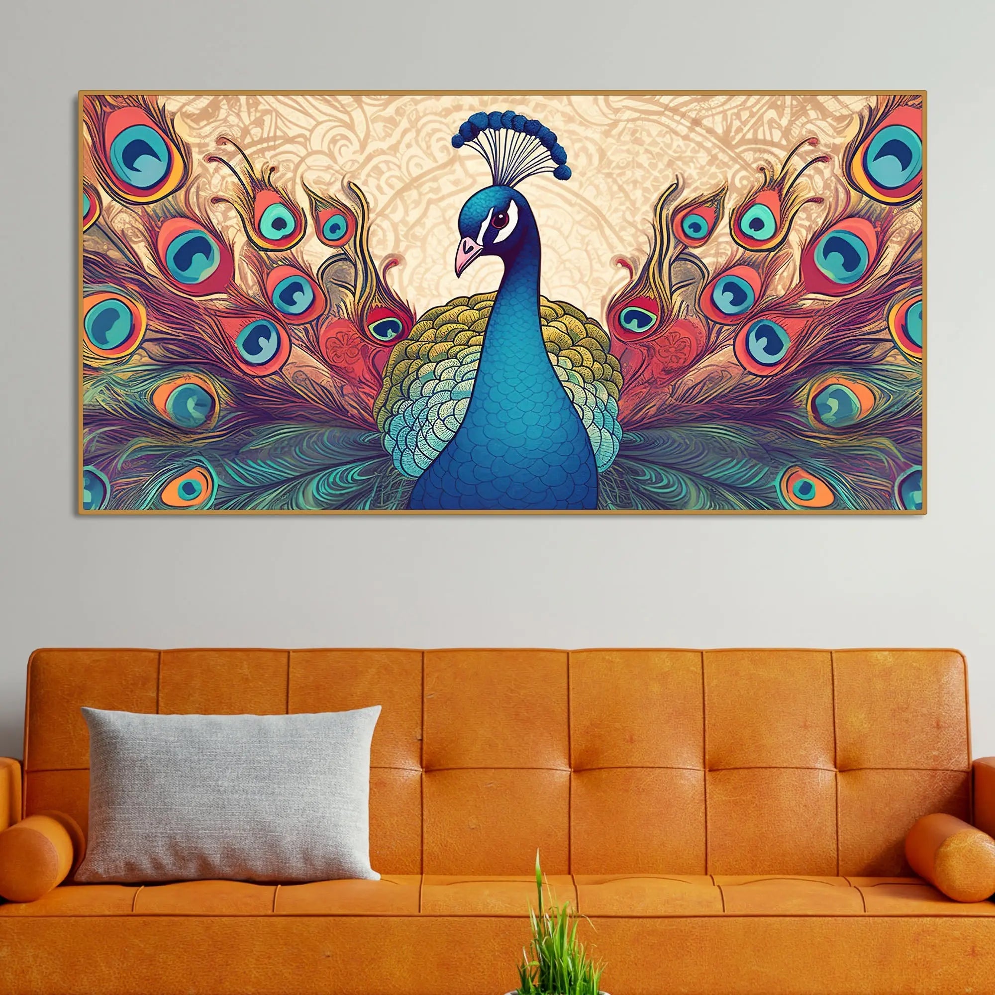 Beautiful Peacock in Traditional Style Canvas Wall Painiting Harshita Crafts