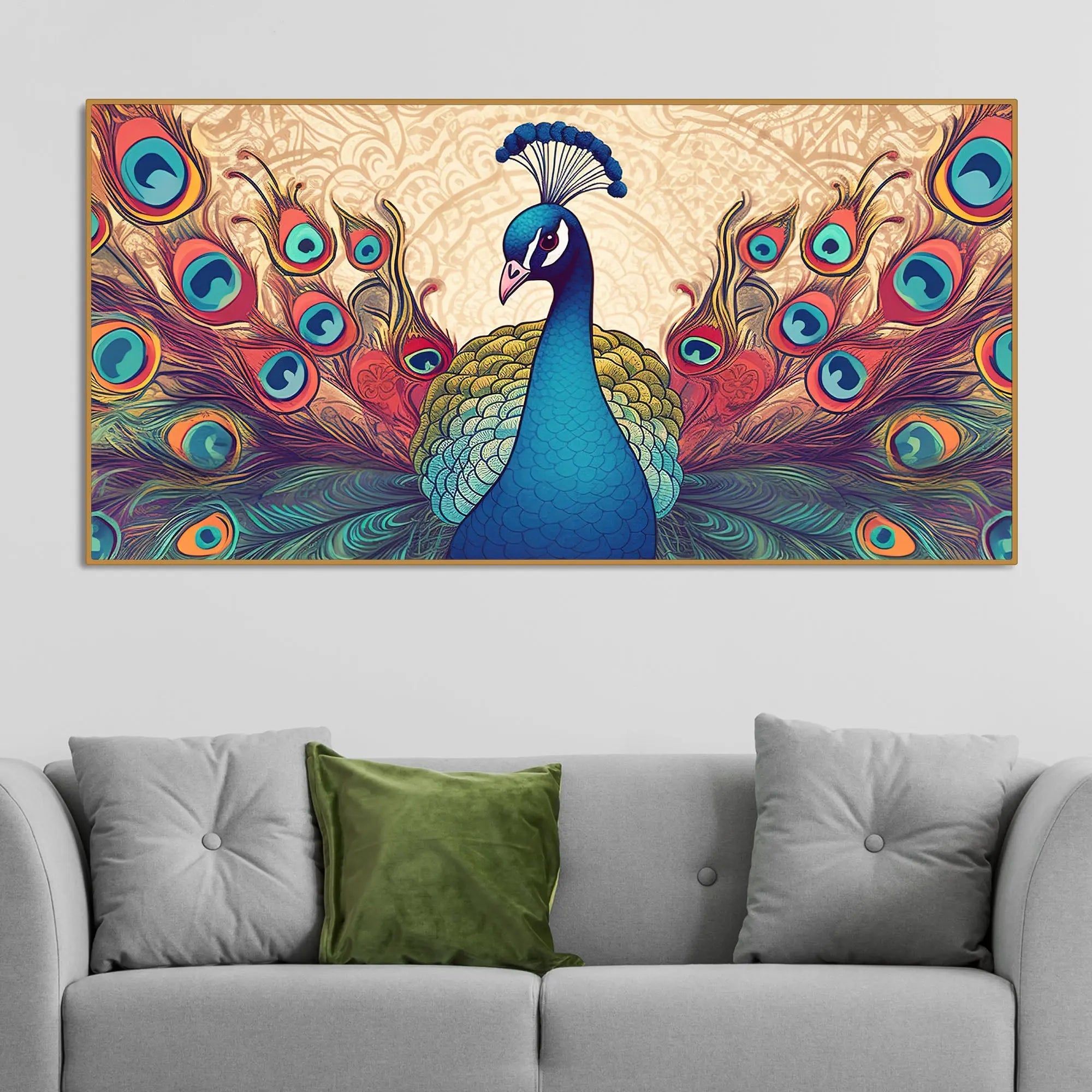 Beautiful Peacock in Traditional Style Canvas Wall Painiting Harshita Crafts