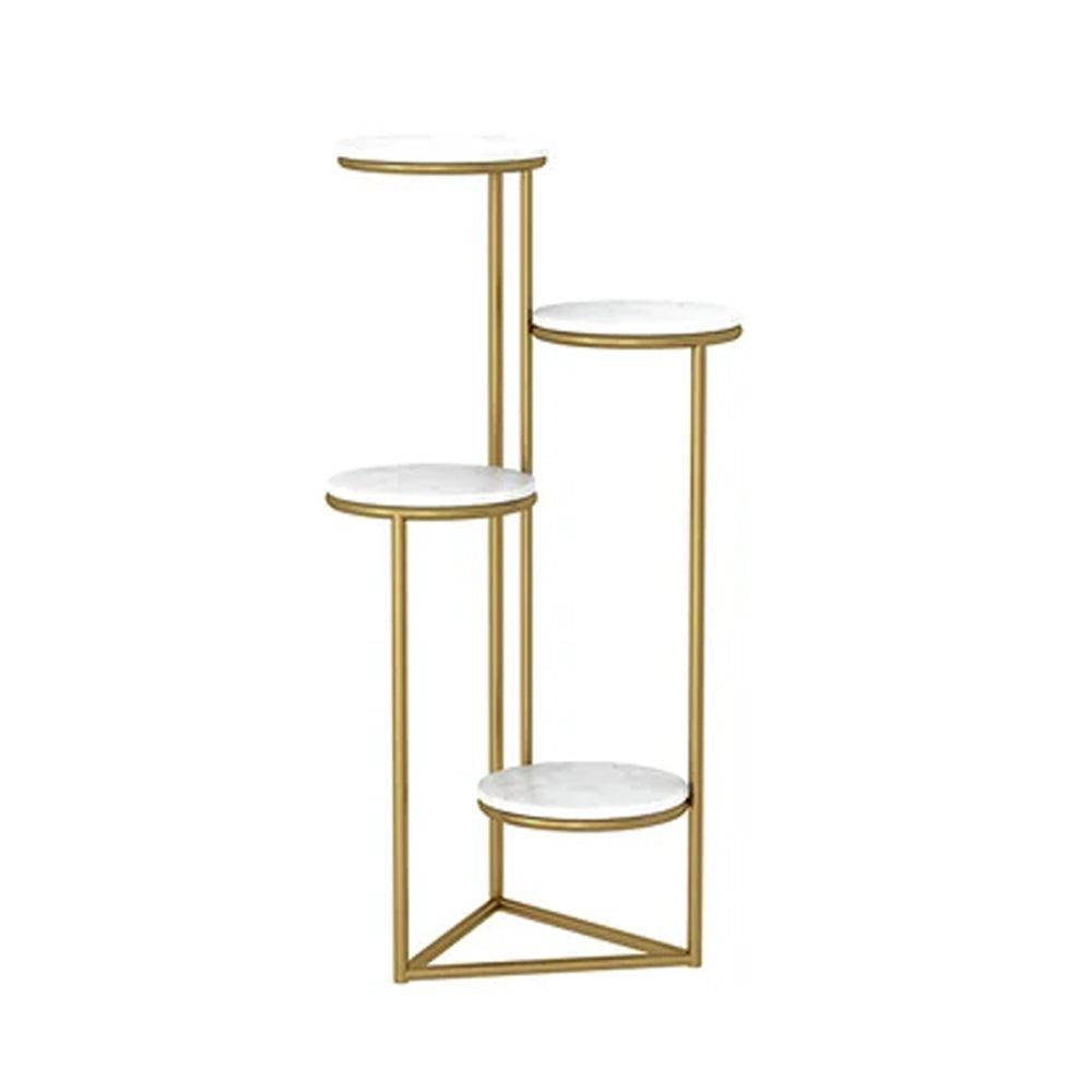 Beautiful Premium Looking Sturdy Metal Planter Stand With White Round Marble At Top - 4 Tier - Decor Mantra 
