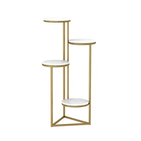 Beautiful Premium Looking Sturdy Metal Planter Stand With White Round Marble At Top - 4 Tier - Decor Mantra 