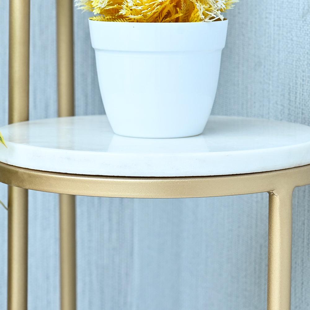 Beautiful Premium Looking Sturdy Metal Planter Stand With White Round Marble At Top - 4 Tier - Decor Mantra 