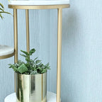 Beautiful Premium Looking Sturdy Metal Planter Stand With White Round Marble At Top - 4 Tier - Decor Mantra 