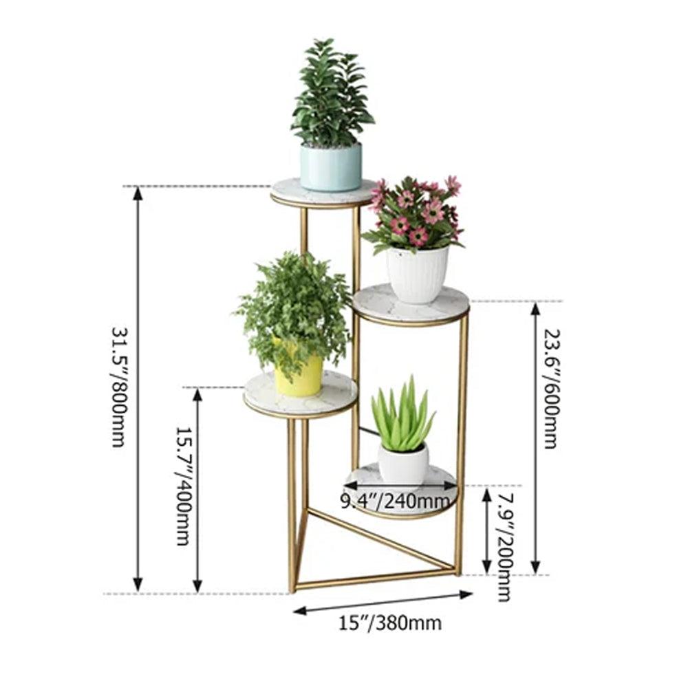 Beautiful Premium Looking Sturdy Metal Planter Stand With White Round Marble At Top - 4 Tier - Decor Mantra 