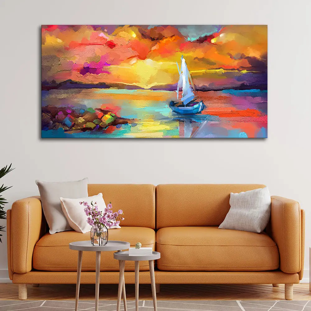 Beautiful Ship in the Ocean Abstract Scenery Canvas Wall Painting Harshita Crafts