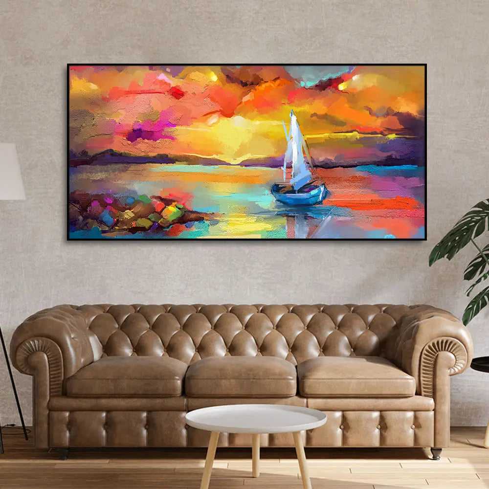 Beautiful Ship in the Ocean Abstract Scenery Canvas Wall Painting Harshita Crafts