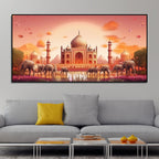 Beautiful Taj Mahal Scenery Premium Canvas Wall Painting