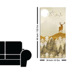 Beautiful Trees with Golden Deers Premium Canvas Wall Painting