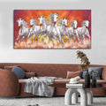 Beautiful White Seven Running Horse Premium Canvas Wall Painting Decor Mantra