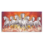 Beautiful White Seven Running Horse Premium Canvas Wall Painting Decor Mantra