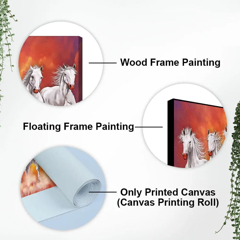 Beautiful White Seven Running Horse Premium Canvas Wall Painting Decor Mantra