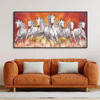 Beautiful White Seven Running Horse Premium Canvas Wall Painting Decor Mantra