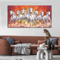 Beautiful White Seven Running Horse Premium Canvas Wall Painting