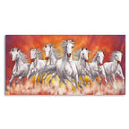 Beautiful White Seven Running Horse Premium Canvas Wall Painting