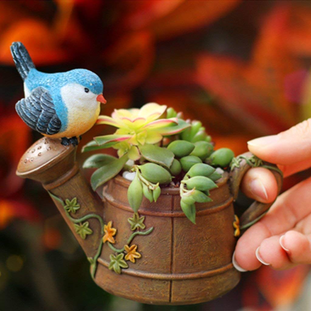 Resin Mini Watering Can Planter with Cute Bird - Harshita Craft