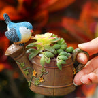Resin Mini Watering Can Planter with Cute Bird - Harshita Craft