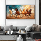 Running Horses Brown & White Glass Finish Horizontal Wall Art