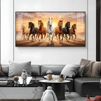 Seven Running Horse Vastu Glass Finish Horizontal Wall Art
