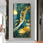 Modern Golden Koi Fish & Lotus Premium Acrylic Vertical Wall Art