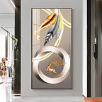 Deer With Gold & Silver Feather Premium Acrylic Vertical Wall Art