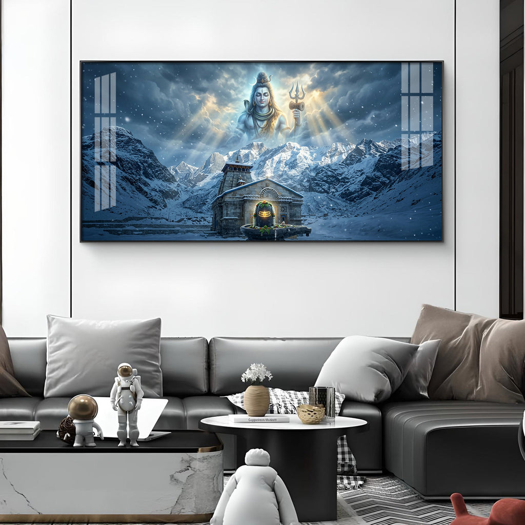 Mahadev In Kedarnath Glass Finish Horizontal Wall Art