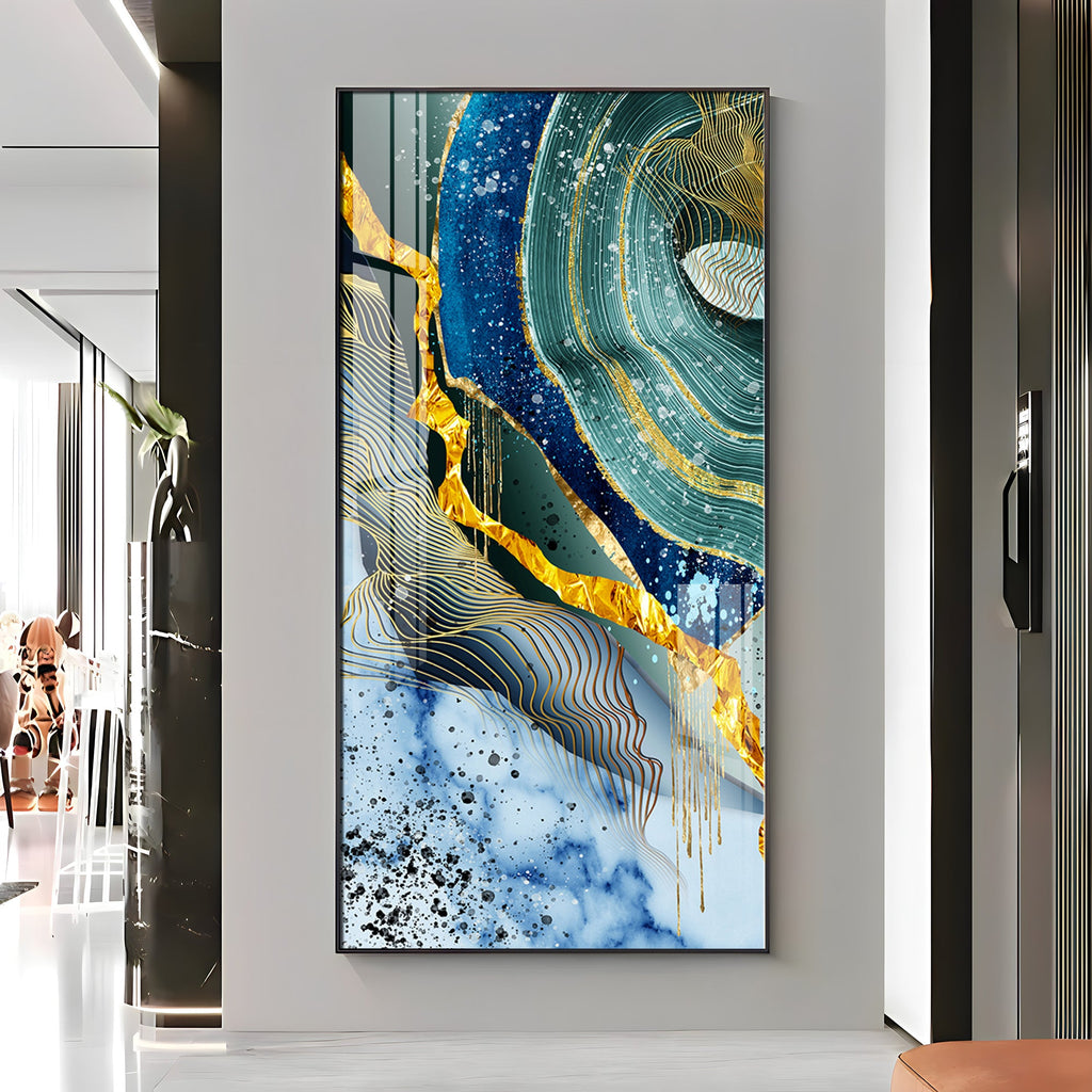 Blue & Green Waves Premium Acrylic Vertical Wall Art