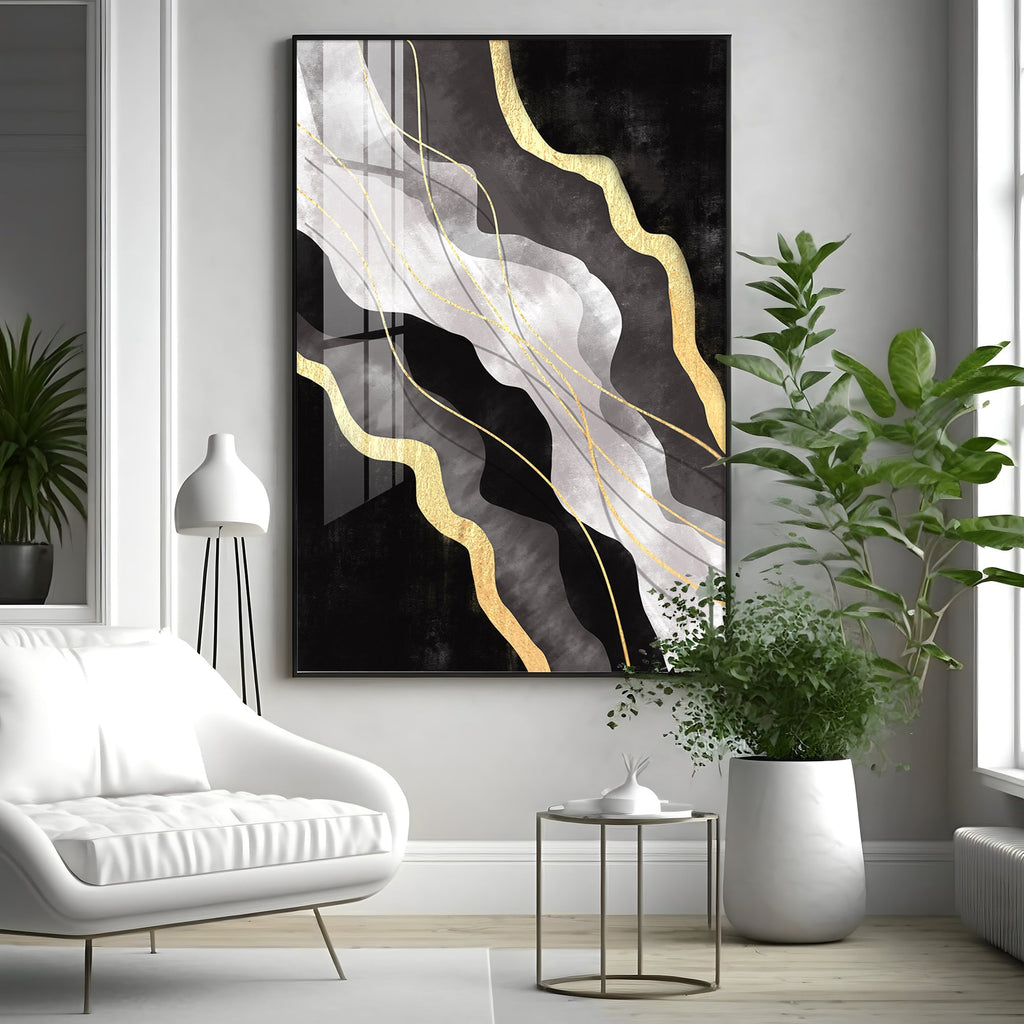 Golden Veins on Black Premium Acrylic Vertical Wall Art