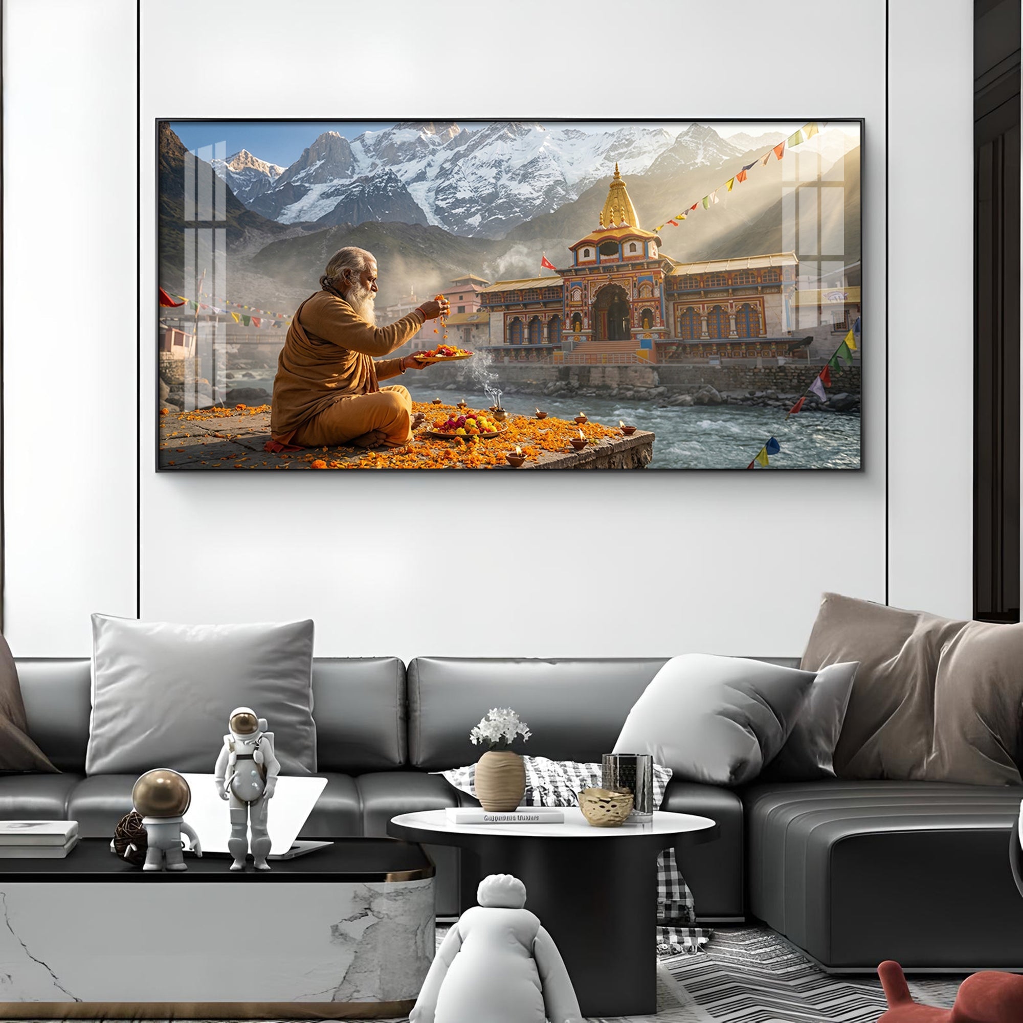 Divine Badrinath Dham Glass Finish Horizontal Wall Art