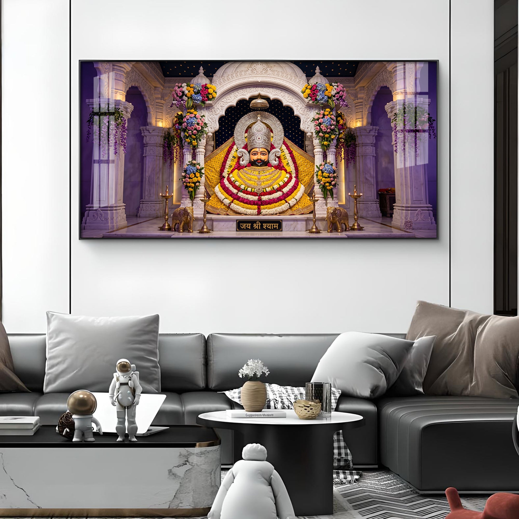 Lord Khatu Shyam ji Glass Finish Horizontal Wall Art