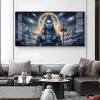 Mediating Bhole Nath Glass Finish Horizontal Wall Art