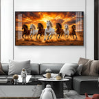 7 Running Horses Glass Finish Horizontal Wall Art