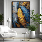 Blue & Yellow Feathers Premium Acrylic Vertical Wall Art