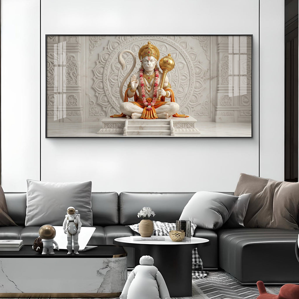 Lord Hanuman Glass Finish Horizontal Wall Art