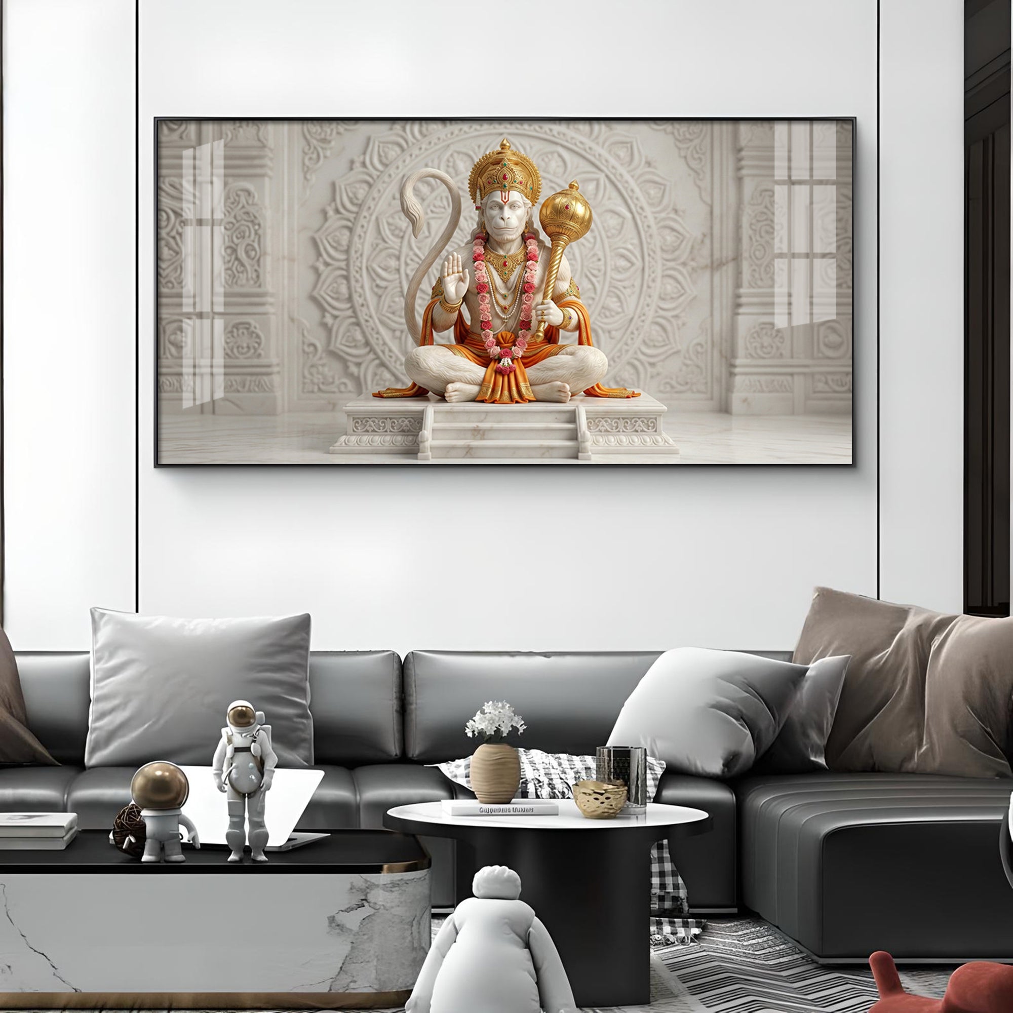 Lord Hanuman Glass Finish Horizontal Wall Art
