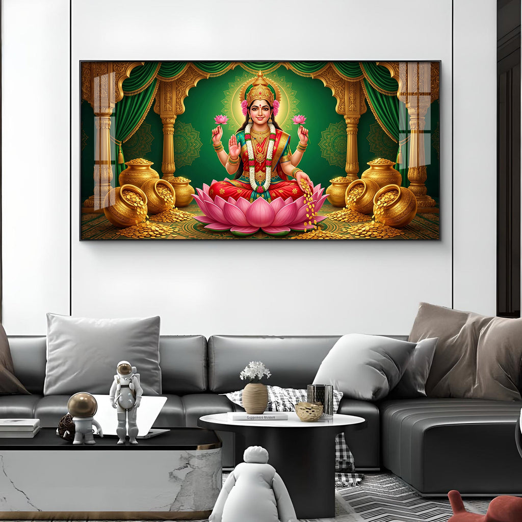 Lakshmi Mata Glass Finish Horizontal Wall Art