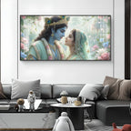 God Radha Krishna Glass Finish Horizontal Wall Art