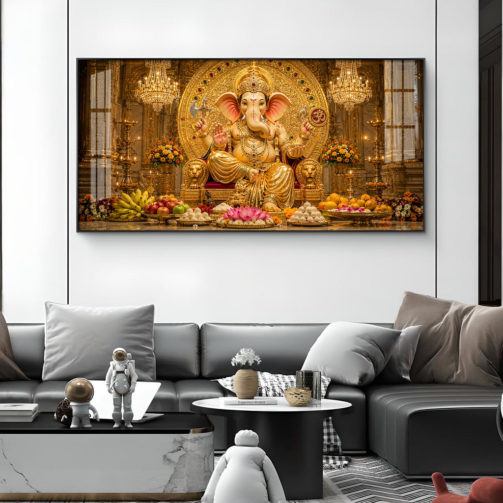 Lord Ganpati Bappa Glass Finish Horizontal Wall Art