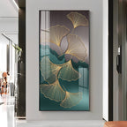 Golden Ginkgo Leaves With Dark green Premium Acrylic Vertical Wall Art