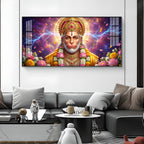 Hanuman Ji Glass Finish Horizontal Wall Art